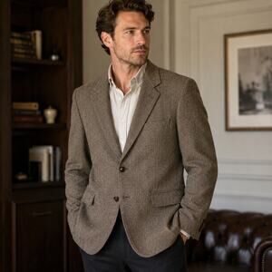 Woodmere Men’s Blazer 42R Brown Herringbone Wool Sport Coat Made in Poland